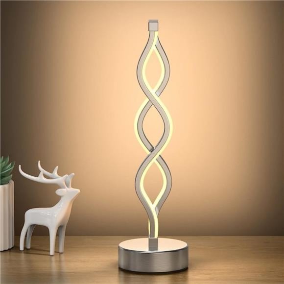 Infinity Spiral LED Table Lamp Silver, Dimmable Metallic Bedside Lamp Unique - Picture 1 of 6